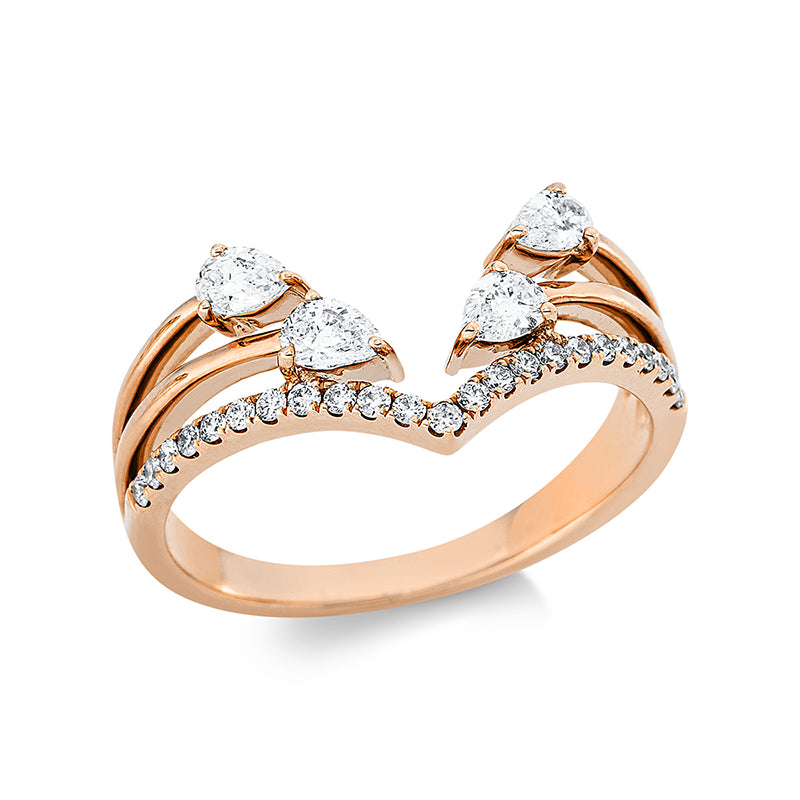 Ring 18 kt RG, 4 Tropfen 0,39 ct, TW-vsi, 23 Brill. 0,15 ct, TW-si