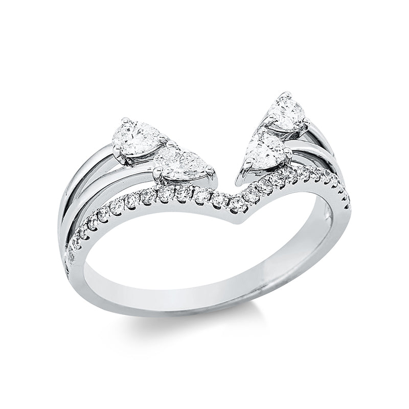 Ring 18 kt WG, 4 Tropfen 0,40 ct, TW-vsi, 23 Brill. 0,15 ct, TW-si