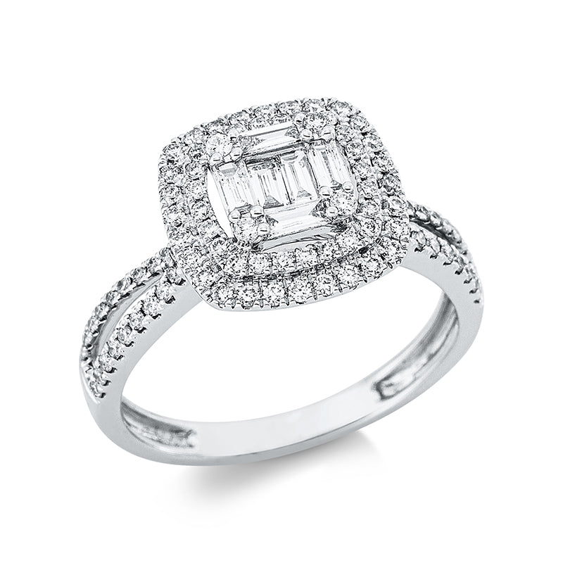 Ring 18 kt WG. 32 Brillanten 0.18 ct. TW-si. 6 Baguette 0.22 ct. TW-si. 62 Brillanten 0.25 ct. TW-si. Weite:53