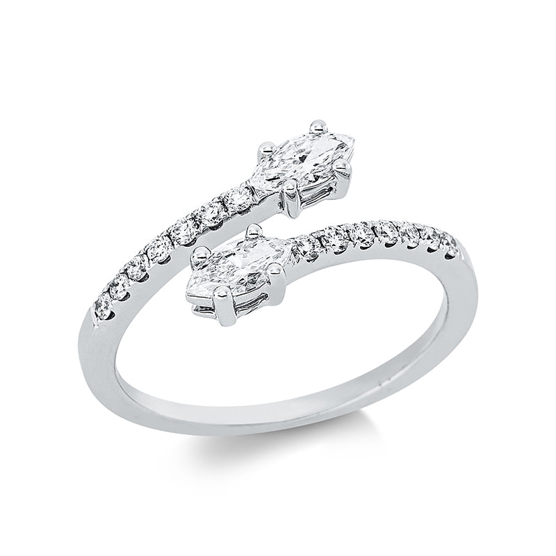 Ring 18 kt WG, 2 Nav. 0,37 ct, TW-vsi, 14 Brill. 0,17 ct, TW-si