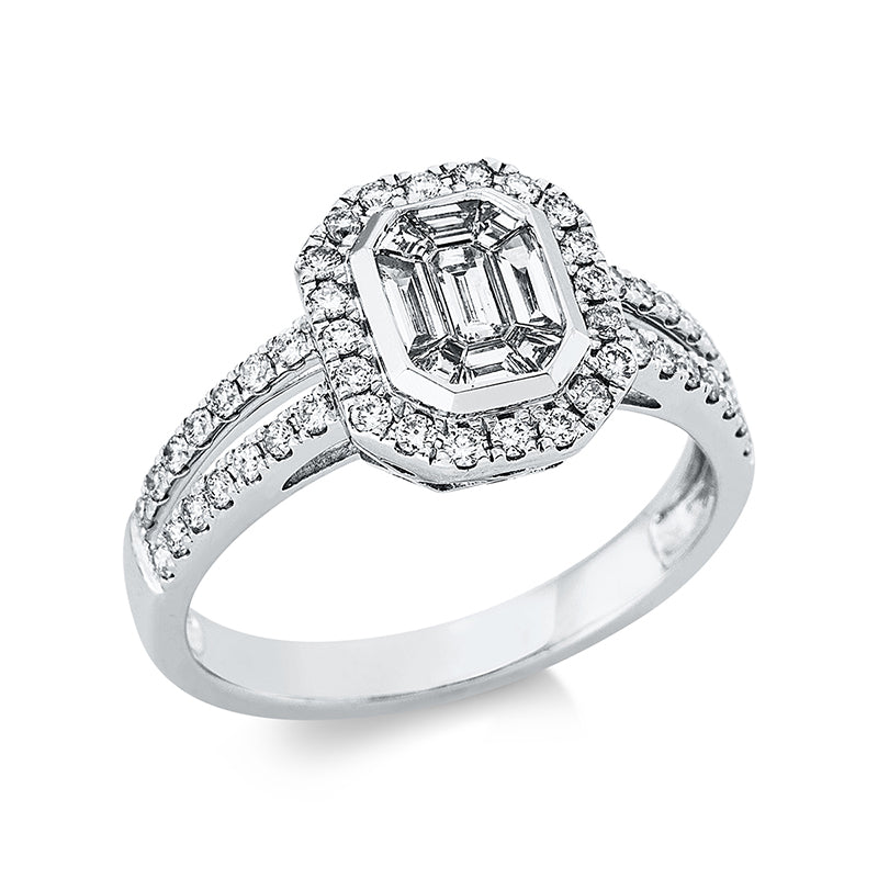 Ring 18 kt WG, 9 Fant-Schl. 0,35 ct, TW-vsi, 48 Brill. 0,35 ct, TW-si