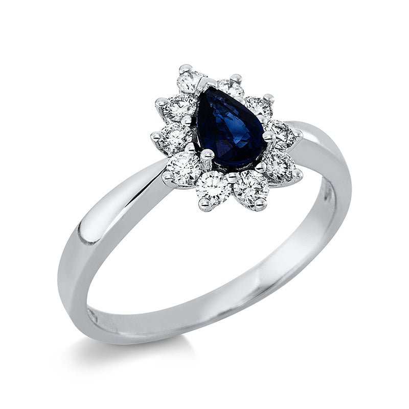 Ring 18 kt WG, 5 Brill. 0,17 ct, TW-si, 5 Brill. 0,20 ct, TW-si, 1 Saphir 0,50 ct blau