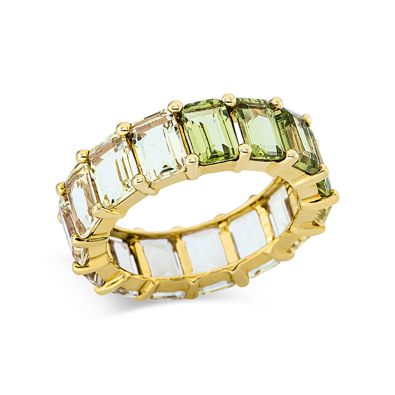 Ring 18 kt GG. 4 Peridot 2.29 ct grün. 11 Lemonquarz 5.28 ct. Weite:53