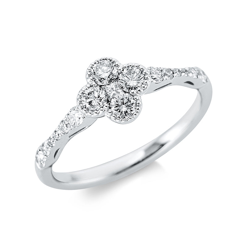 Ring 18 kt WG. 1 Princ. 0.03 ct. TW-vsi. 16 Brillanten 0.48 ct. TW-si. H:7.5 mm. B:7.1 mm. Weite:53