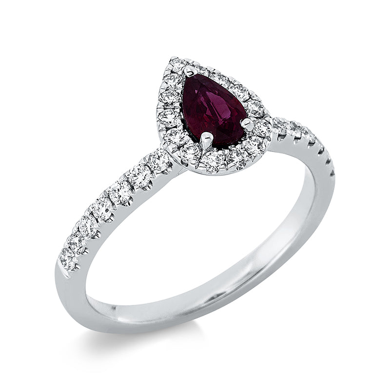 Ring 18 kt WG, 28 Brill. 0,38 ct, TW-si, 1 Rubin 0,47 ct rot
