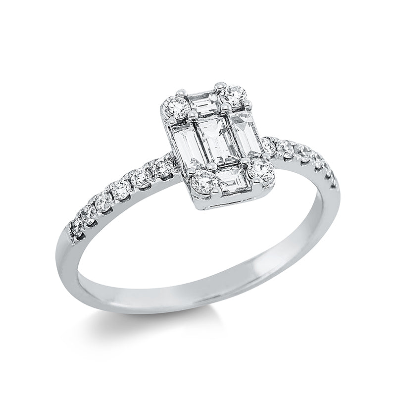 Ring 18 kt WG, 5 Bag. 0,36 ct, TW-si, 16 Brill. 0,30 ct, TW-si