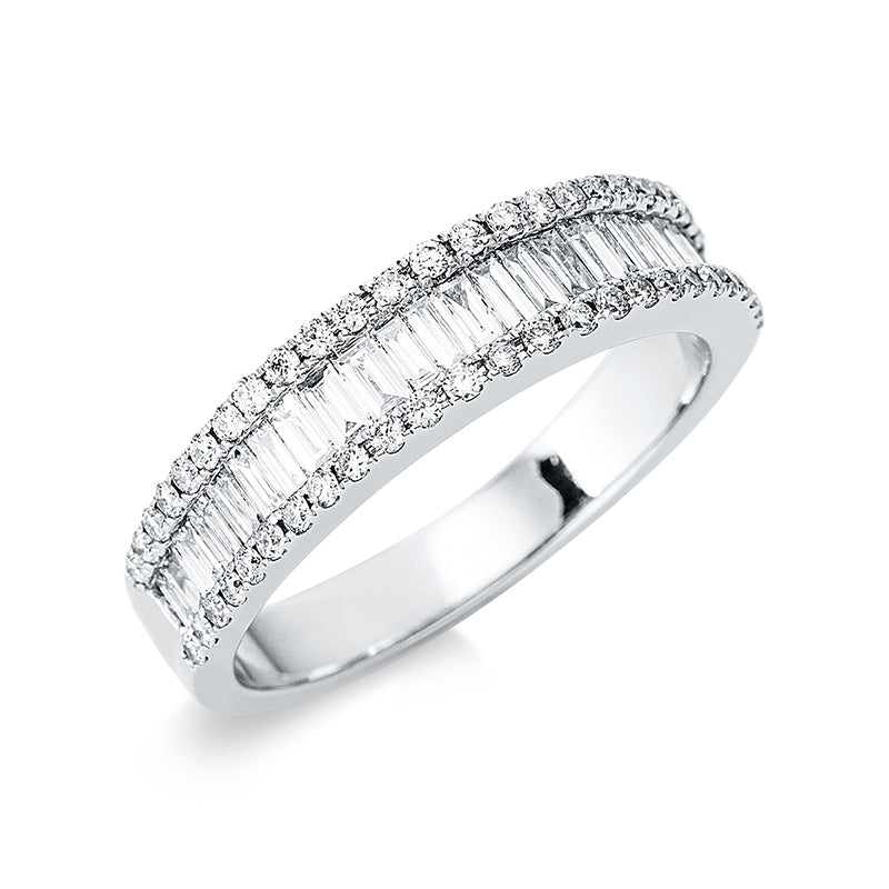 Ring 18 kt WG, 25 Trap. 0,58 ct, TW-si, 50 Brill. 0,29 ct, TW-si