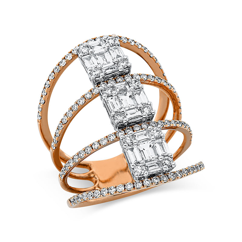 Ring 18 kt RG+WG. 15 Baguette 0.82 ct. TW-vsi. 112 Brillanten 0.91 ct. TW-vsi. Weite:53