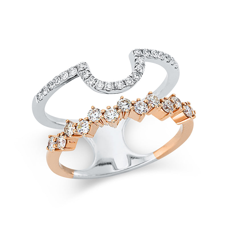 Ring 18 kt WG+RG. 23 Brillanten 0.18 ct. TW-pi. 13 Brillanten 0.38 ct. TLB. Weite:53