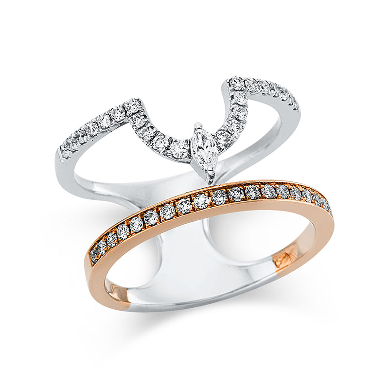 Ring 18 kt WG+RG. 1 Navette 0.07 ct. TW-pi. 41 Brillanten 0.35 ct. TW-pi. Weite:53