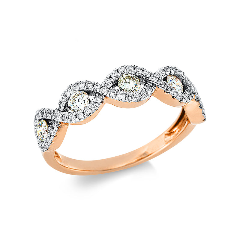 Ring 18 kt RG+WG. 70 Brillanten 0.20 ct. TW-pi. 5 Brillanten 0.43 ct. TLB. Weite:53