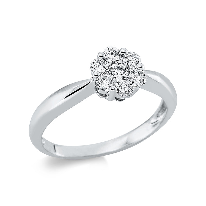 Ring 18 kt WG. 10 Navette 1.93 ct. TW-vsi. 2 Tropfen 0.80 ct. TW-vsi. 1 Saphir 3.66 ct blau. Weite:53