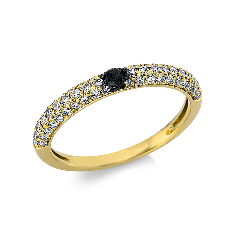 Ring 18 kt GG, Fassung teils schwarz rhodinie, 60 Brill. 0,43 ct, TW-si, 1 Brill. 0,08 ct, schwarz
