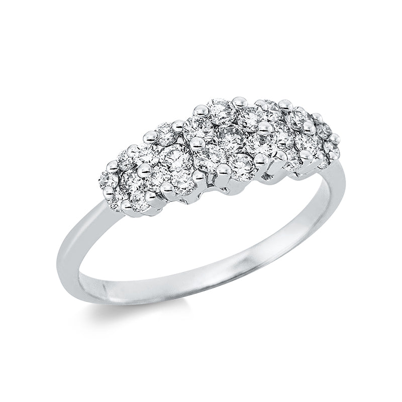 Ring 18 kt WG. 70 Brillanten 0.25 ct. TW-si. 3 Rubine 1.54 ct rot. Weite:53