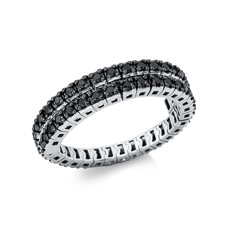 Ring 18 kt WG. Titan-Feder. Fassung teils sch. 51 Brillanten 0.56 ct. schwarz. 51 Brillanten 0.56 ct. schwarz. Weite:55