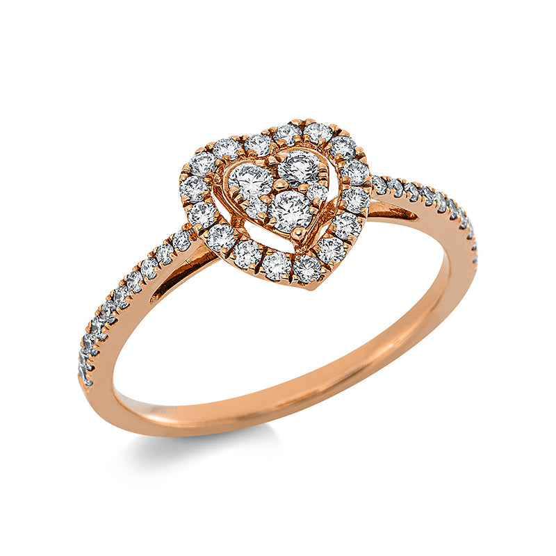 Ring 18 kt RG, 20 Brill. 0,21 ct, TW-si, 3 Brill. 0,11 ct, TW-si, 18 Brill. 0,12 ct, TW-si