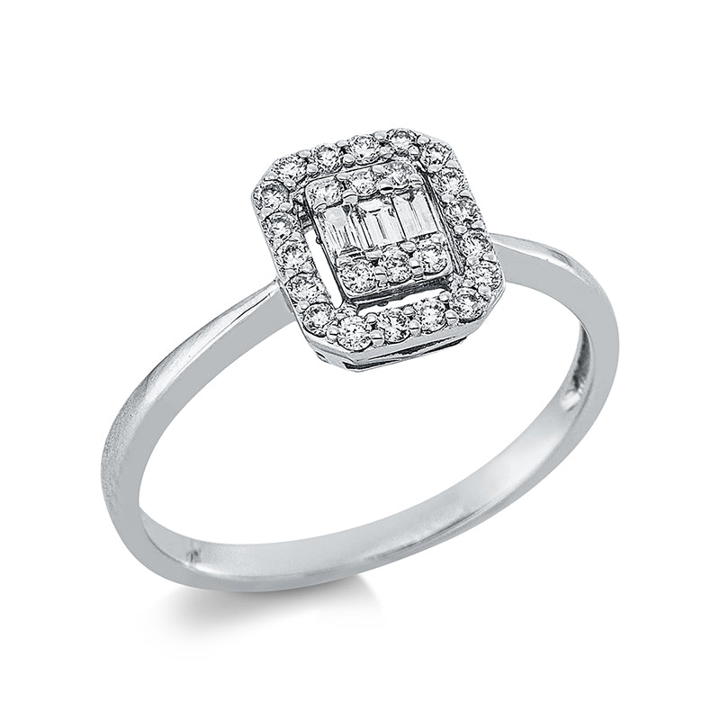 Ring 18 kt WG, 3 Bag. 0,05 ct, TW-si, 24 Brill. 0,19 ct, TW-si