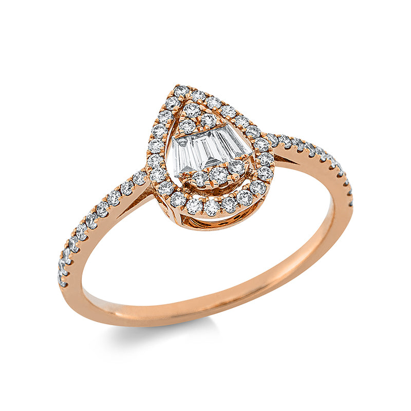 Ring 18 kt RG, 3 Trap. 0,13 ct, TW-si, 49 Brill. 0,26 ct, TW-si