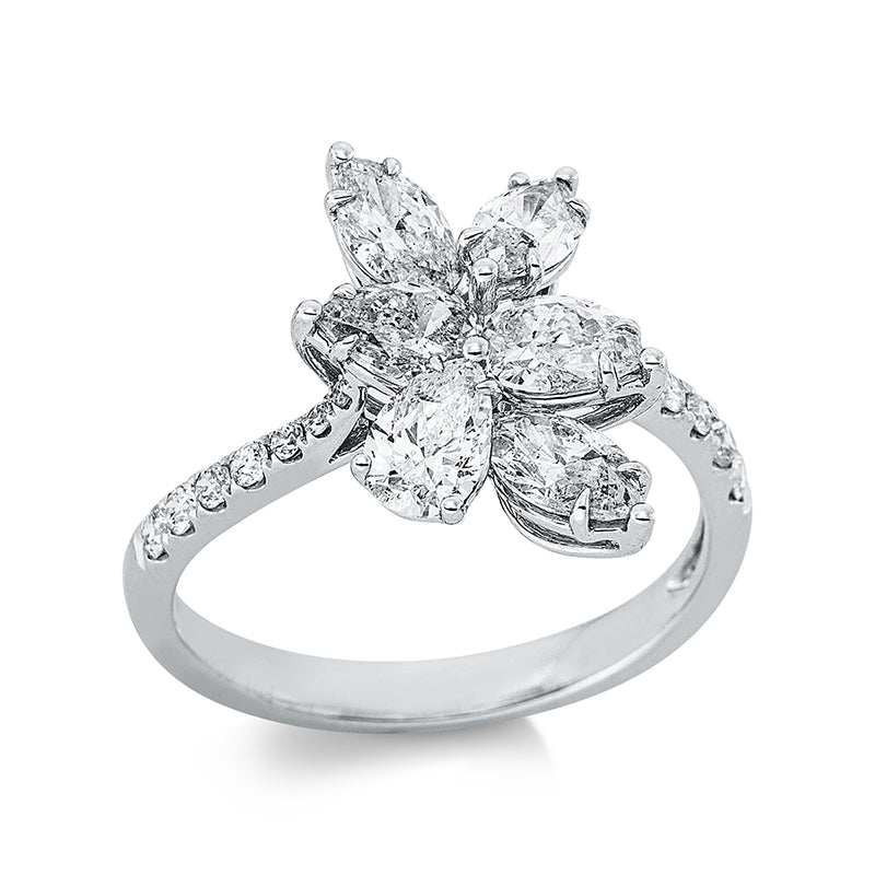 Ring 18 kt WG. 6 Fant-Schl. 1.70 ct. J-pi. 14 Brillanten 0.18 ct. J-pi. Weite:53