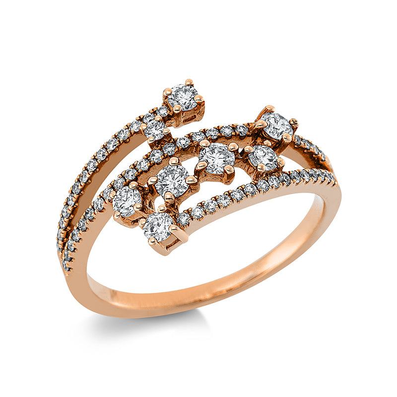 Ring 18 kt RG, 7 Brill. 0,36 ct, TW-si, 52 Brill. 0,21 ct, TW-si