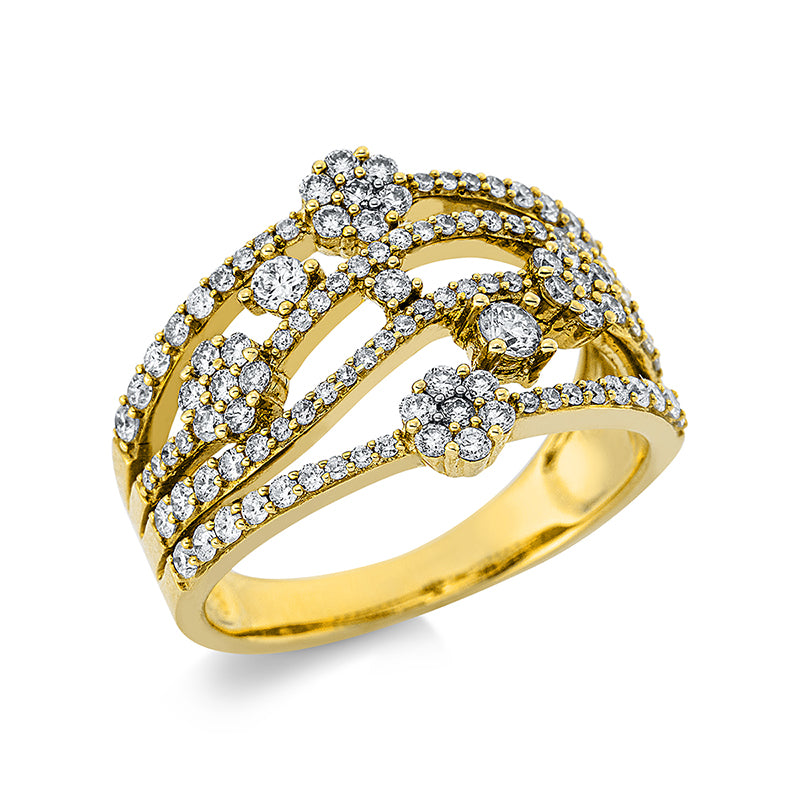 Ring 18 kt GG, 2 Brill. 0,12 ct, TW-si, 108 Brill. 0,82 ct, TW-si