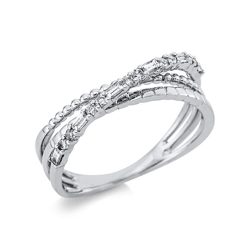 Ring 18 kt WG, 6 Bag. 0,18 ct, TW-si, 10 Brill. 0,12 ct, TW-si