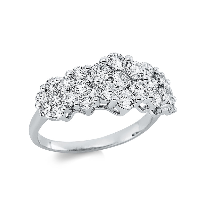 Ring 18 kt WG, 10 Brill. 1,08 ct, TW-si, 1 Brill. 0,23 ct, TW-si, 16 Brill. 0,72 ct, TW-si