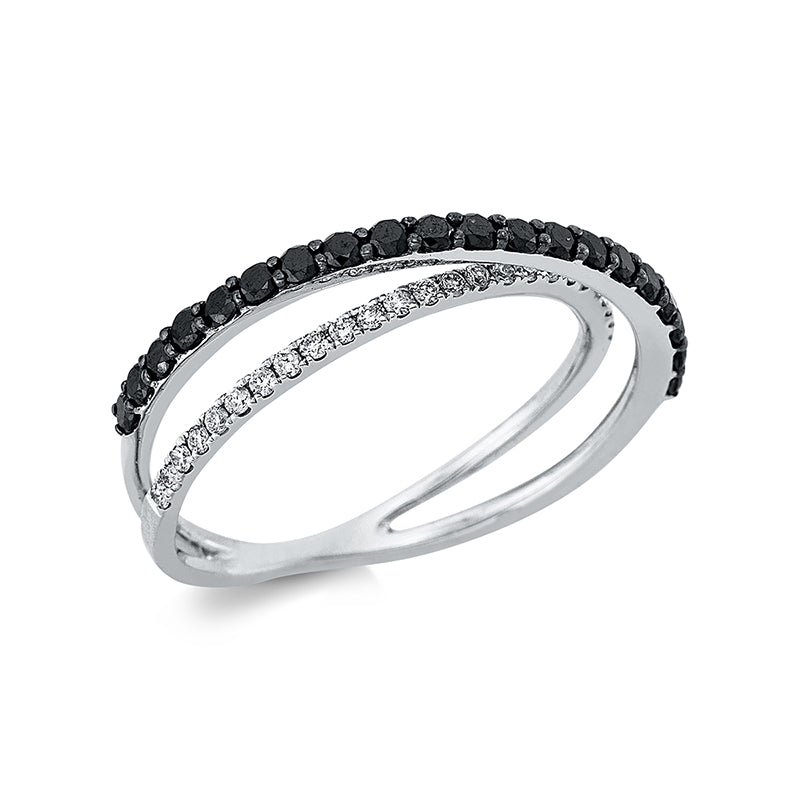 Ring 18 kt WG, Fassung teils schwarz rhodinie, 25 Brill. 0,14 ct, TW-si, 20 Brill. 0,43 ct, schwarz