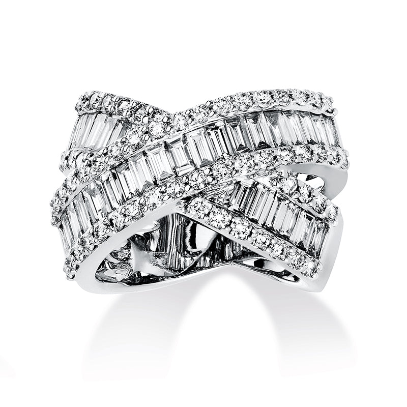 Ring 18 kt WG, 33 Bag. 1,85 ct, TW-vsi/si, 58 Brill. 1,03 ct, TW-vsi/si