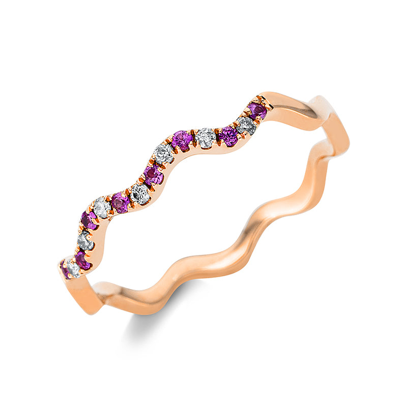 Ring 18 kt RG. 7 Brillanten 0.06 ct. W-si. 8 Saphire 0.07 ct pink. Weite:53