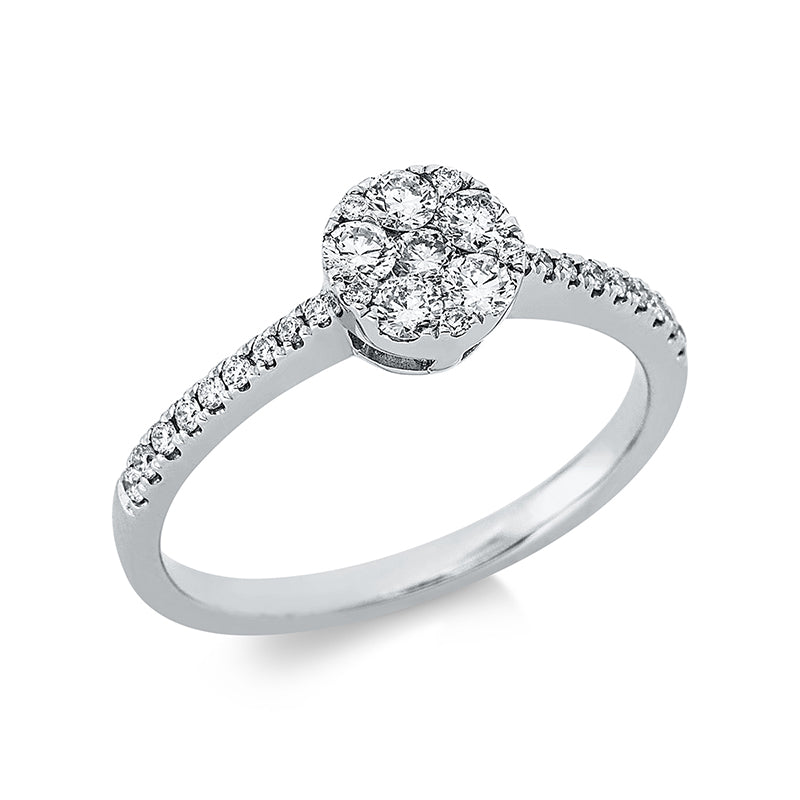 Ring 18 kt WG, 6 Brill. 0,30 ct, TW-si, 23 Brill. 0,13 ct, TW-si