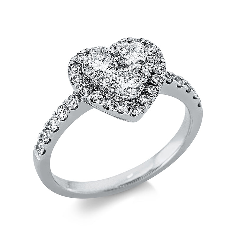 Ring 18 kt WG, 30 Brill. 0,49 ct, TW-si, 3 Brill. 0,60 ct, TW-si, 1 Brill. 0,01 ct, TW-si