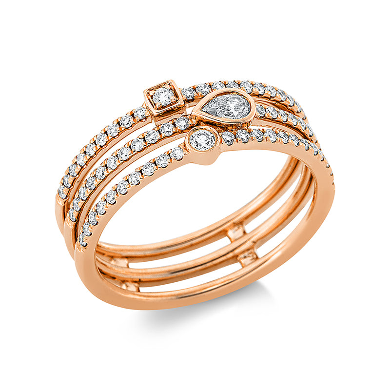 Ring 18 kt RG, 1 Brill. 0,02 ct, TW-si, 1 Brill. 0,03 ct, TW-si, 1 Tropfen 0,09 ct, TW-si, 64 Brill. 0,33 ct, TW-si