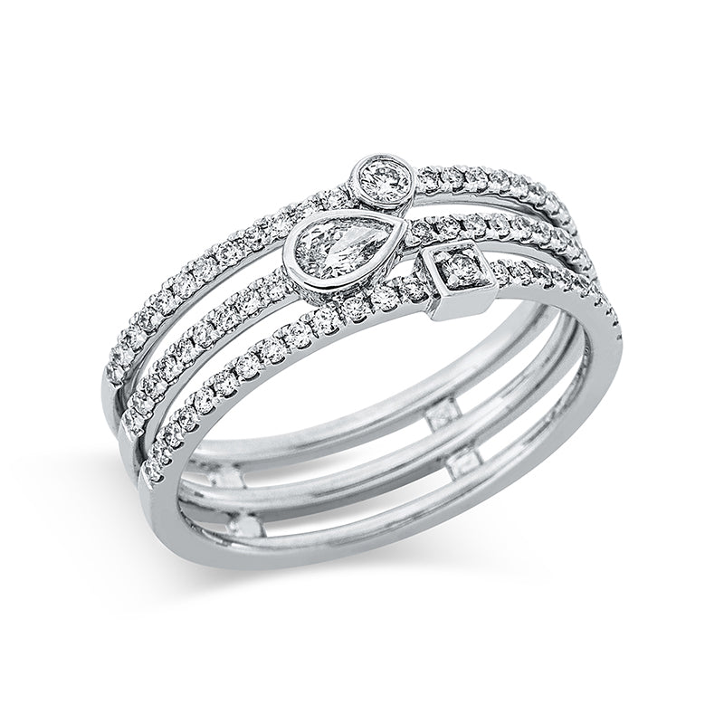 Ring 18 kt WG, 1 Brill. 0,01 ct, TW-si, 1 Brill. 0,02 ct, TW-si, 1 Tropfen 0,11 ct, TW-si, 64 Brill. 0,28 ct, TW-si