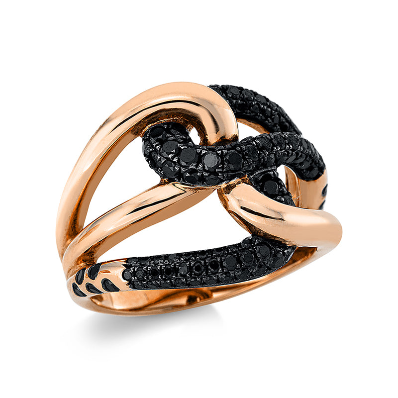 Ring 18 kt RG, Fassung teils schwarz rhodinie, 33 Brill. 0,16 ct, schwarz, 78 Brill. 1,00 ct, schwarz