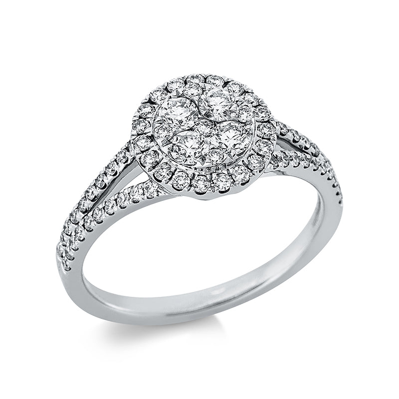 Ring 18 kt WG. 5 Brillanten 0.05 ct. TW-si. 4 Brillanten 0.31 ct. TW-si. 59 Brillanten 0.36 ct. TW-si. Weite:53