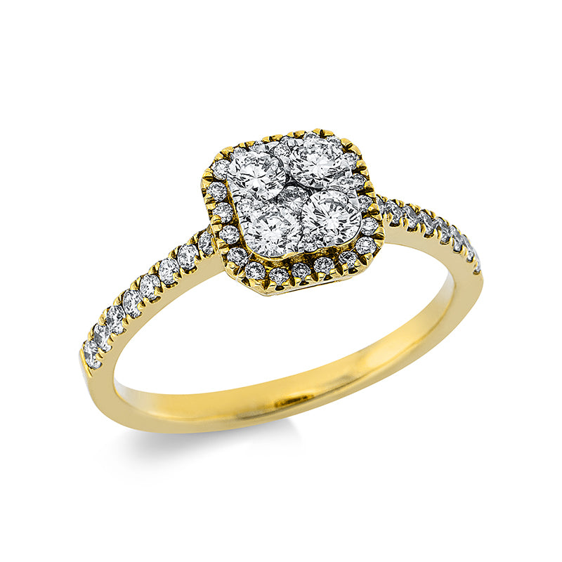 Ring 18 kt GG+WG. 15 Brillanten 0.19 ct. TW-si. 4 Brillanten 0.34 ct. TW-si. 26 Brillanten 0.12 ct. TW-si. Weite:53