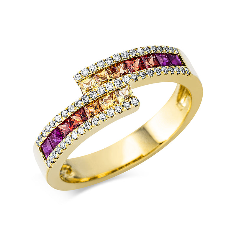 Ring 18 kt GG. 54 Brillanten 0.17 ct. W-pi. 14 Saphire 0.75 ct fancy. Weite:54