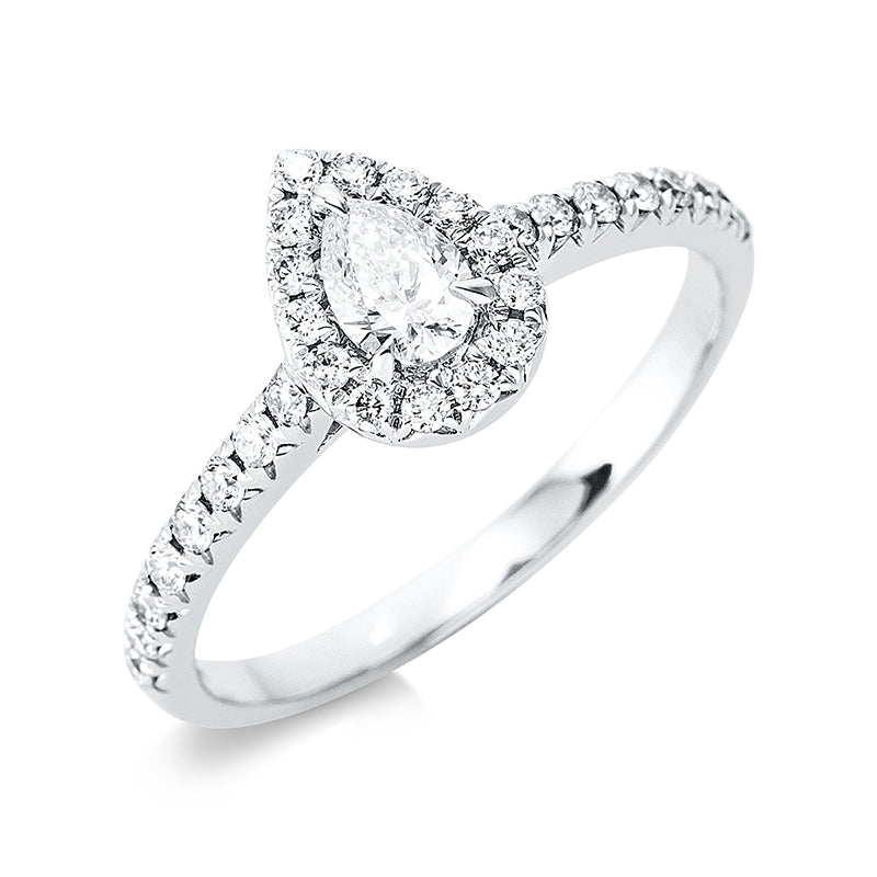 Ring 18 kt WG, 1 Tropfen 0,25 ct, W-pi, 30 Brill. 0,32 ct, W-pi