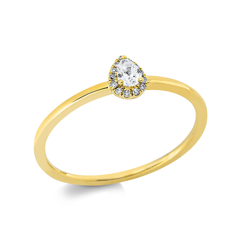 Ring 18 kt GG, 13 Dia. 0,03 ct, W-si, 1 Tropfen 0,10 ct, TW-vsi