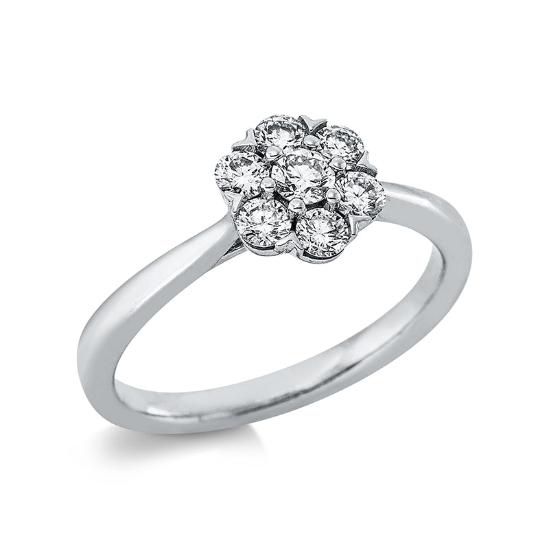Ring 18 kt WG, 1 Brill. 0,11 ct, TW-vsi, 6 Brill. 0,38 ct, TW-vsi