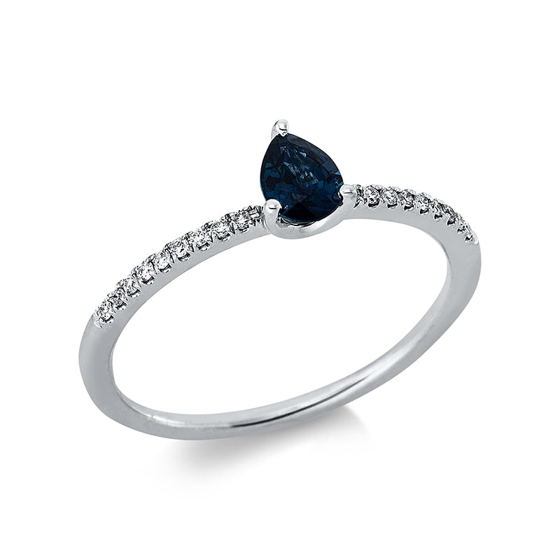 Ring 18 kt WG, 18 Brill. 0,07 ct, TW-pi, 1 Saphir 0,39 ct blau