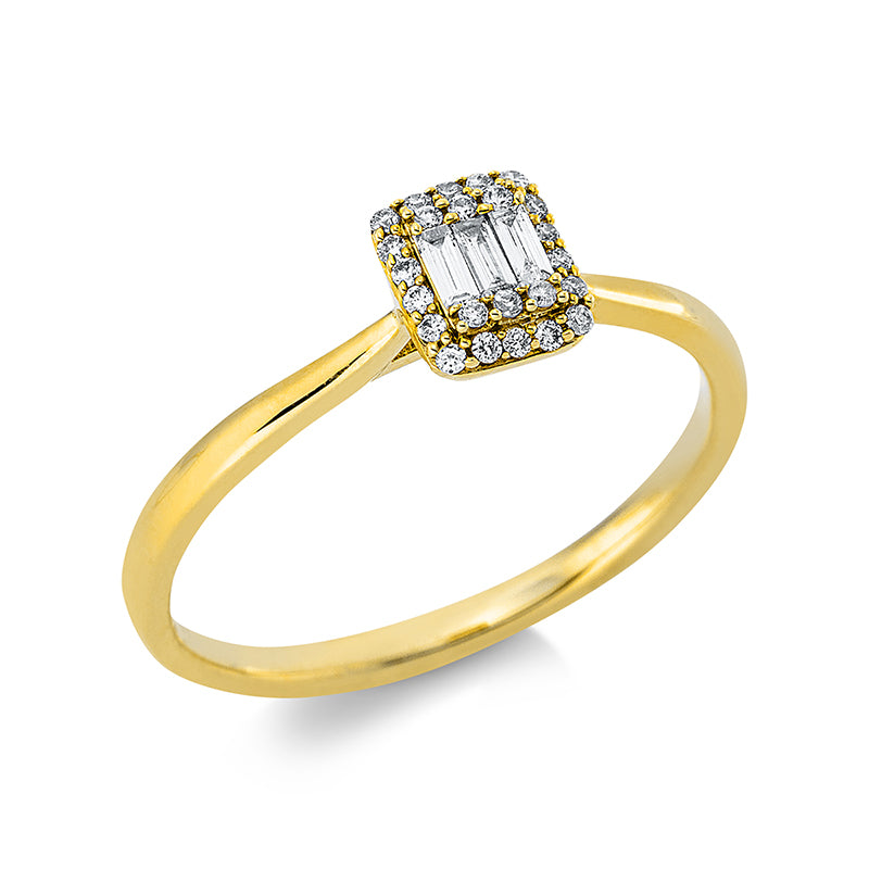 Ring 18 kt GG, 3 Bag. 0,05 ct, TW-vsi, 24 Brill. 0,07 ct, TW-si