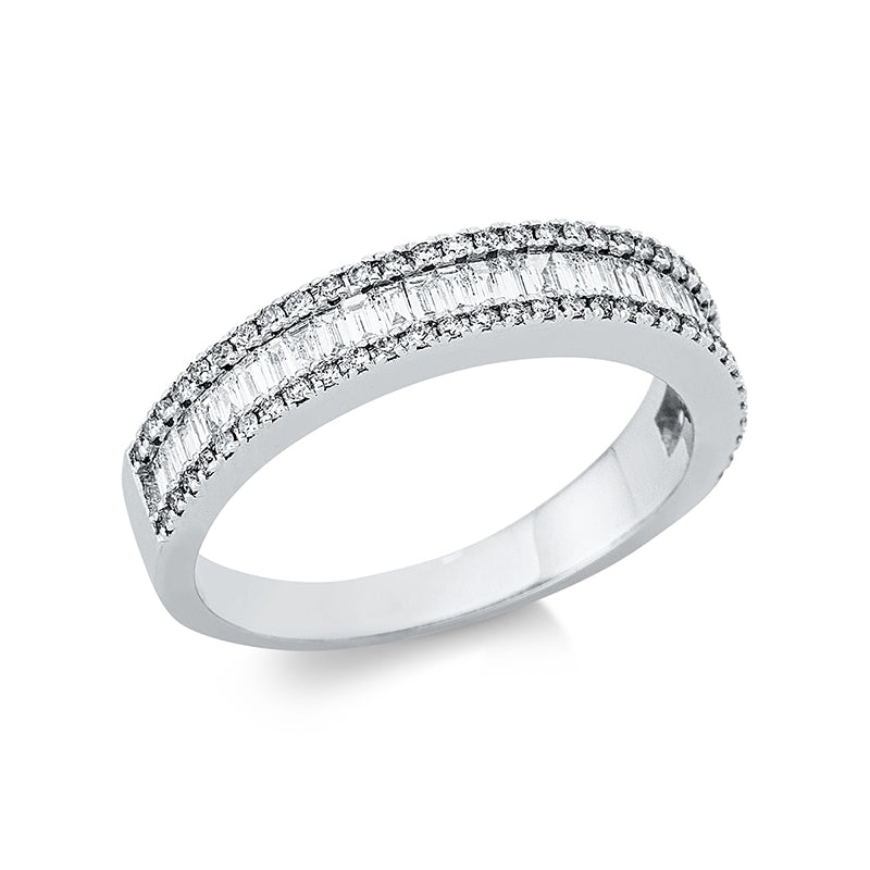 Ring 18 kt WG. 30 Baguette 0.39 ct. F-vsi. 70 Brillanten 0.21 ct. F-si. Weite:53