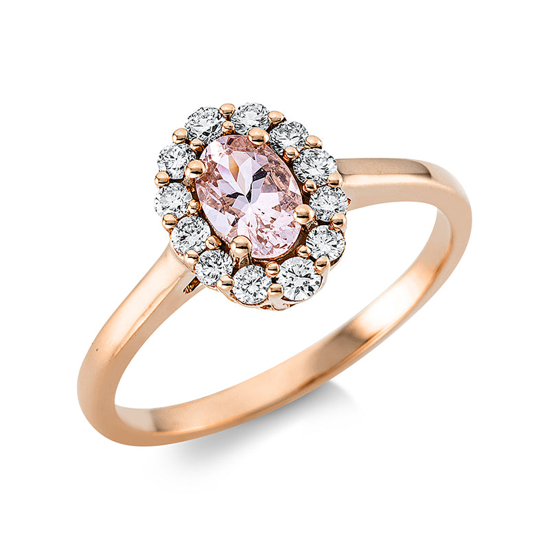 Ring 18 kt RG, 12 Brill. 0,26 ct, TW-si, 1 Morganit 0,40 ct rosa