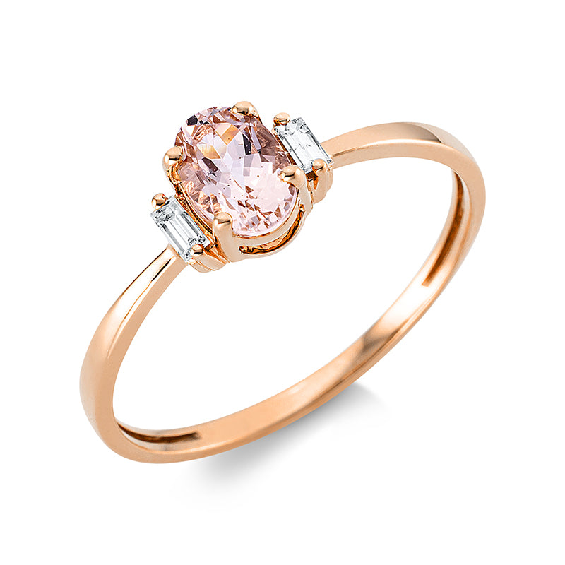 Ring 18 kt RG, 2 Bag. 0,05 ct, TW-si, 1 Morganit 0,40 ct rosa