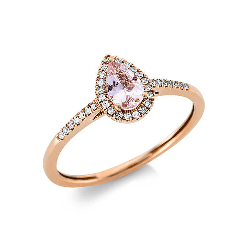 Ring 18 kt RG, 34 Dia. 0,09 ct, TW-si, 1 Morganit 0,35 ct rosa