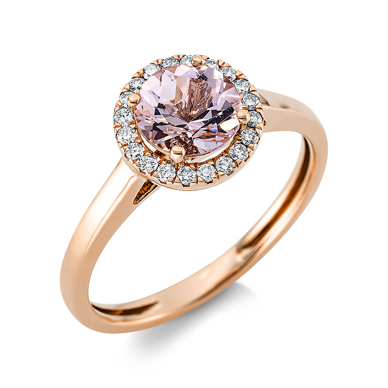 Ring 18 kt RG, 20 Brill. 0,12 ct, TW-si, 1 Morganit 0,87 ct rosa