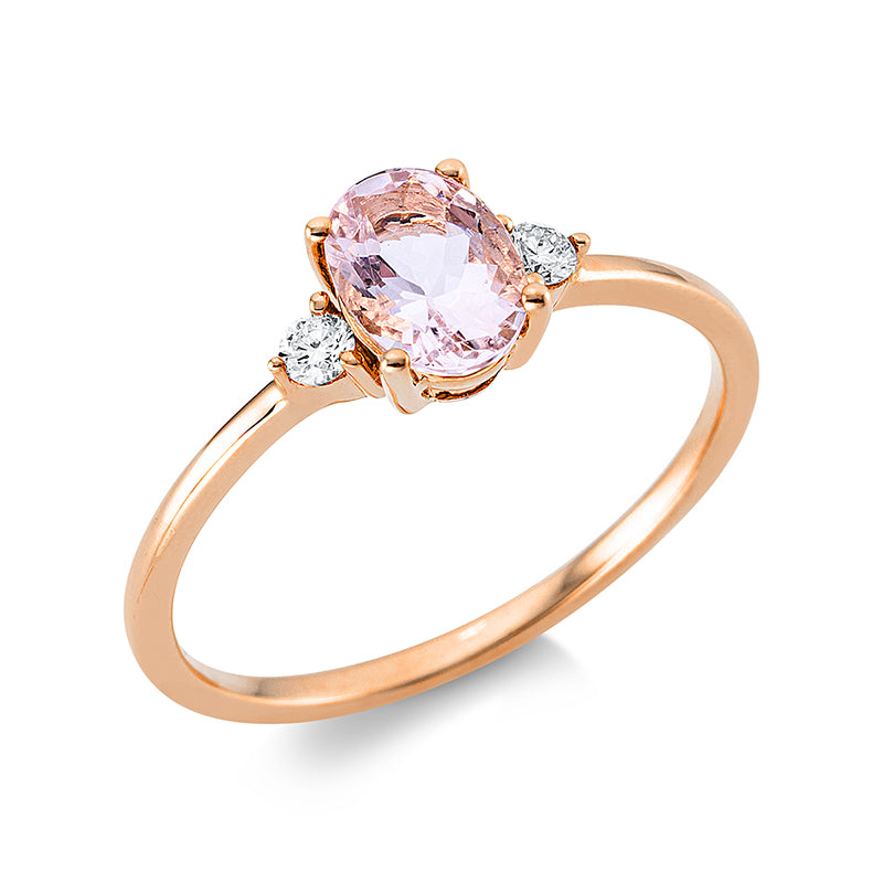 Ring 18 kt RG, 2 Brill. 0,08 ct, TW-si, 1 Morganit 0,65 ct rosa