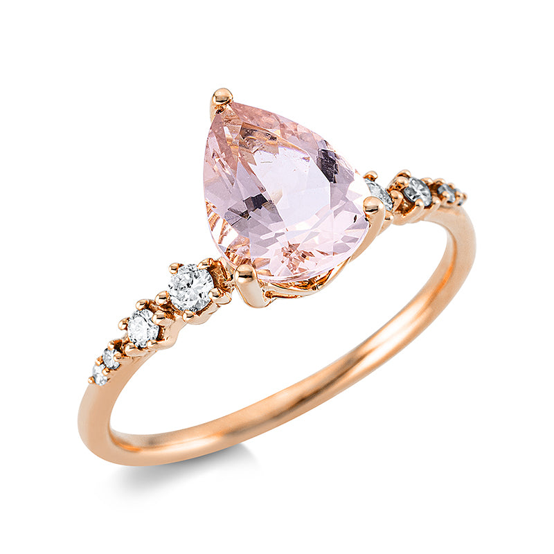 Ring 18 kt RG, 4 Brill. 0,10 ct, TW-si, 4 Dia. 0,01 ct, TW-si, 1 Morganit 1,08 ct rosa